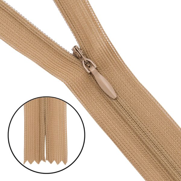 Молния потайная (скрытая) Т3 (3 мм) 1 зам., н/раз., 50 см, нейлон, F278 бежевый, 10 шт