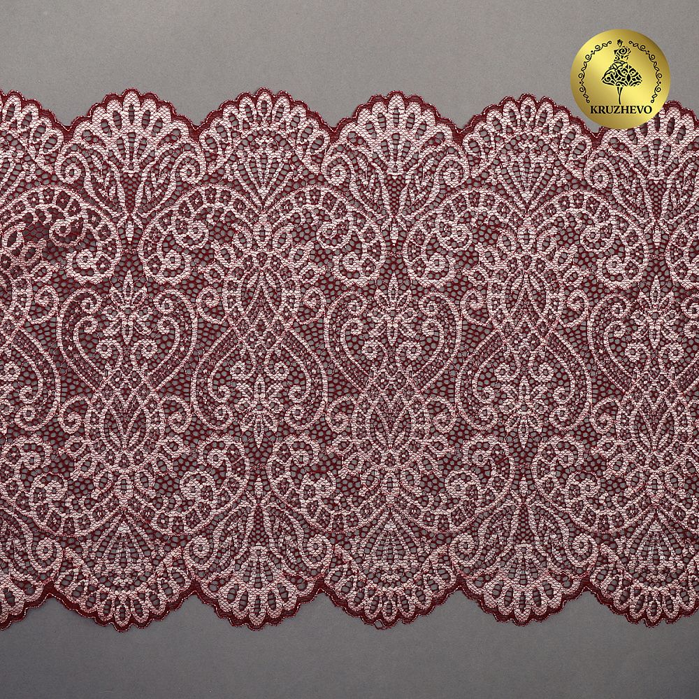 Кружево бельевое эластичное 225 мм / 25 м, 40992 цв.бордо+св.розовый, Kruzhevo