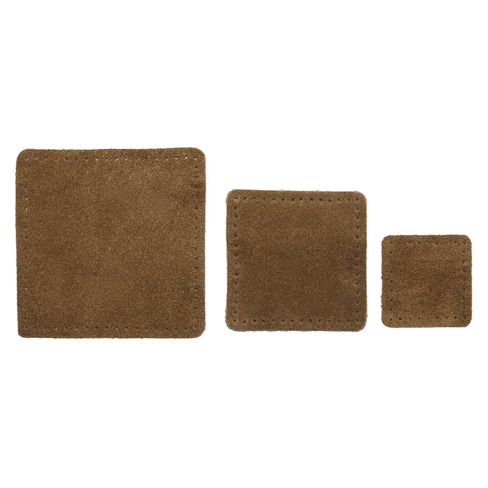 Набор заплаток пришивных из замши, квадрат 4см, 6см и 8см, с перфорацией, 3 шт, 100% кожа (32 кэмел), 59402