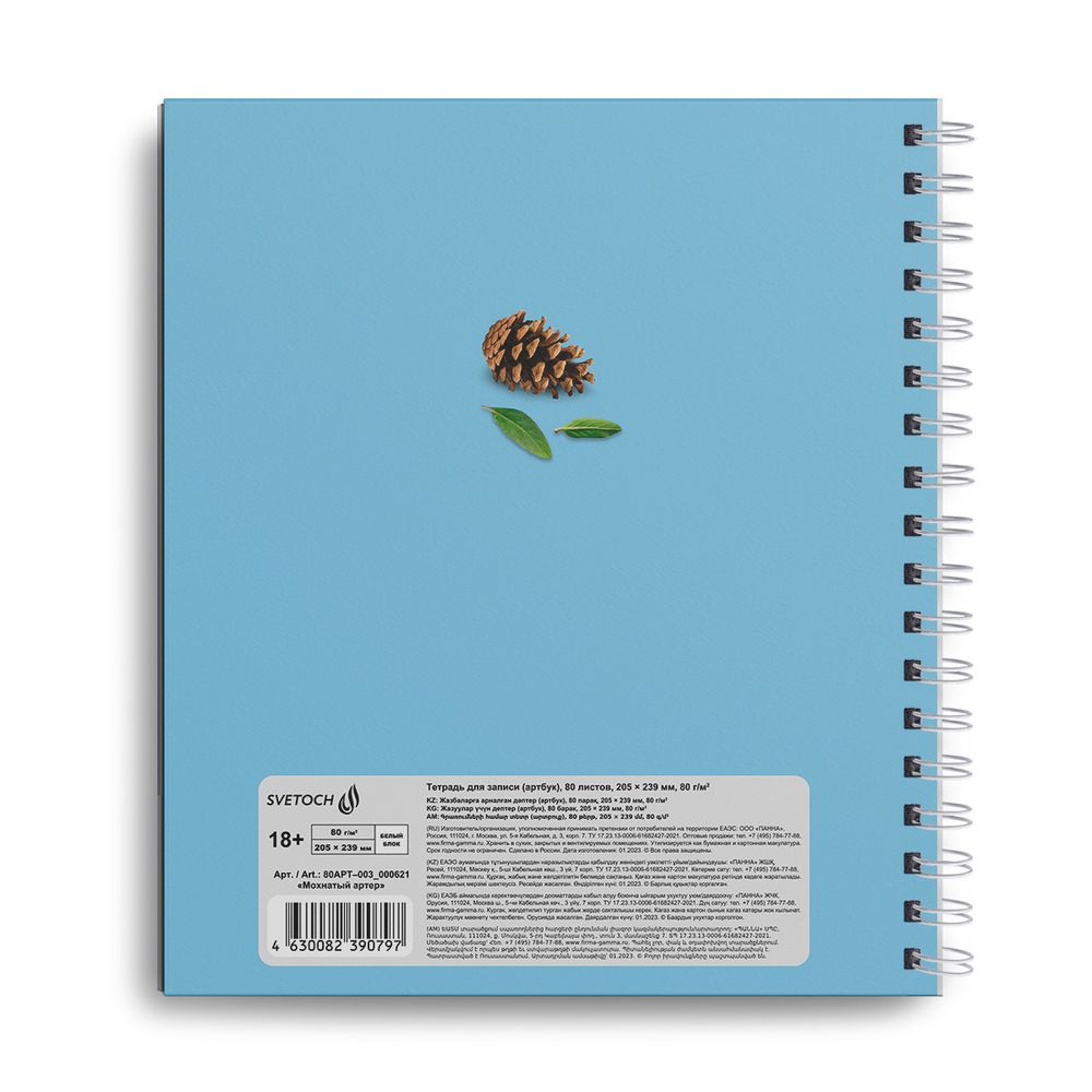 Артбук (скетчбук), выборочный лак, блок белый, 80 г/м², 23.9х20.5 см, на гребне 80 л., 2 шт, Мохнатый артер 000621, Светоч 80АРТ-003