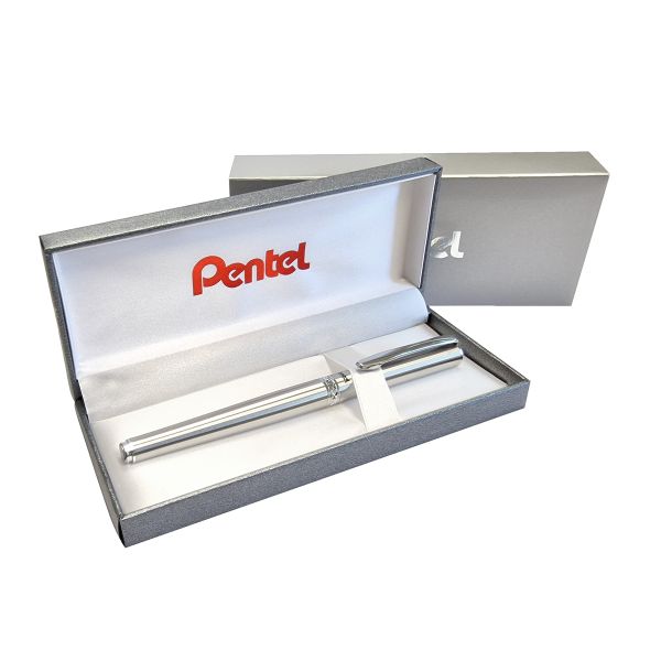 Ручка роллер Pentel, гелевый синий стержень 0,7 мм, в подарочном футляре ⌀0.4 мм, K600-LR7CEBSET цвет чернил: синий