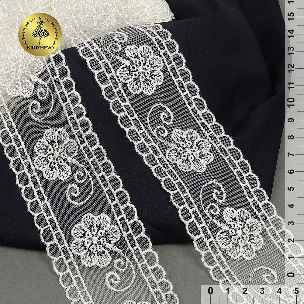 Кружево на сетке 53 мм, TR.1159B, 04 айвори, 12м, Kruzhevo