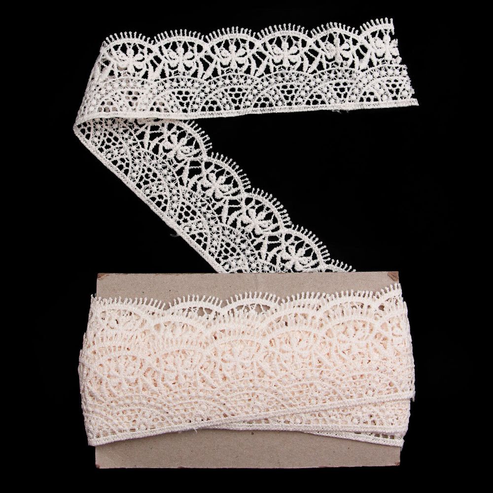 Кружево гипюр (плетёное) 45 мм / 3 метра, матовое, 571 молочный