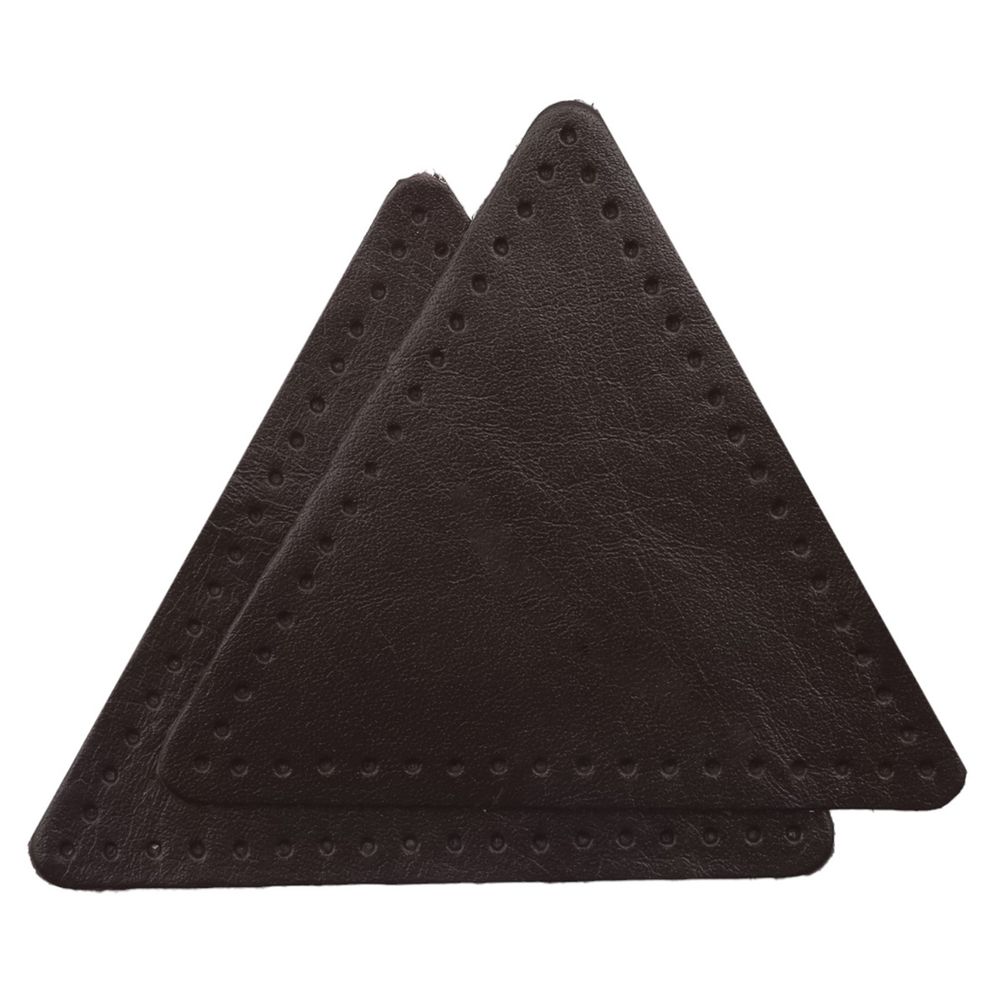 Заплатки пришивные из кожи, треугольник равносторонний 8см с перфорацией, 2 шт, 100% кожа, 03 темно-коричневый, 9126