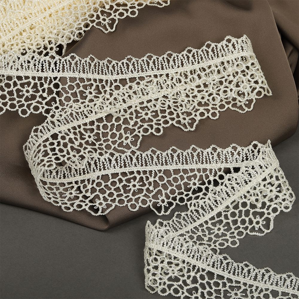 Кружево гипюр (плетёное) 45 мм, диз.2501 цв.F102 молочный уп.13.71м, Kruzhevo