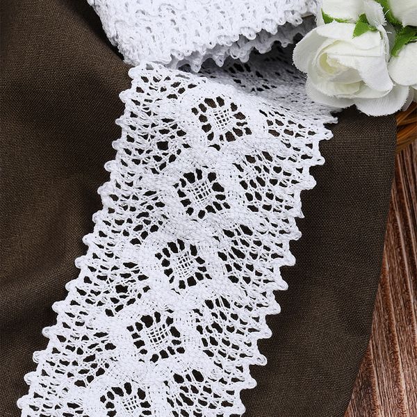 Кружево вязаное (тесьма) 75 мм, цв.белый, уп.10 м, Kruzhevo