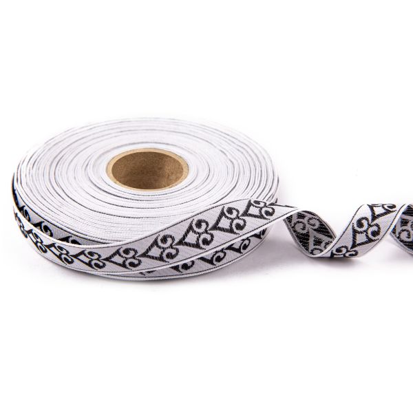 Лента (тесьма) жаккардовая 18.0 мм / 25±1 метров, рис.9797, белый/черный, Gamma С3771Г17 рис.9797