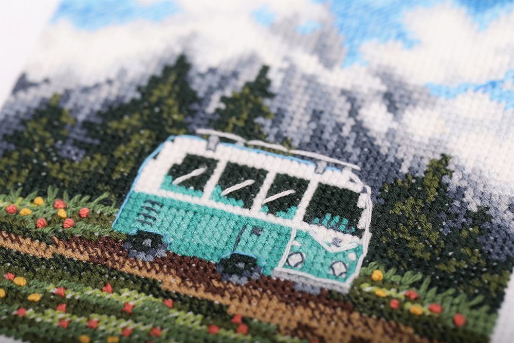 Набор для вышивания нитками Klart, Путешествие на колесах, 10х10 см