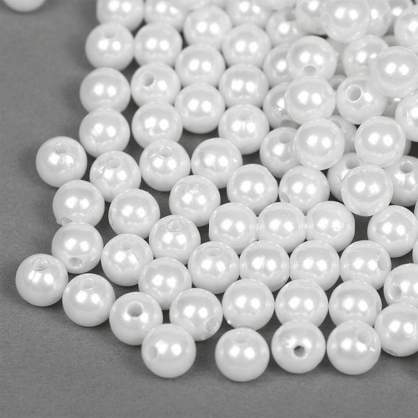 Бусины пластик (перламутр) ⌀8 мм, цв.033 белоснежный, уп.50г (213 шт), Magic4Hobby