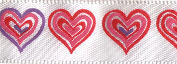 Лента атласная с рисунком 12.0 мм / 22.8±1 метра, H11/001 сердечки/белый, Gamma ALP-123