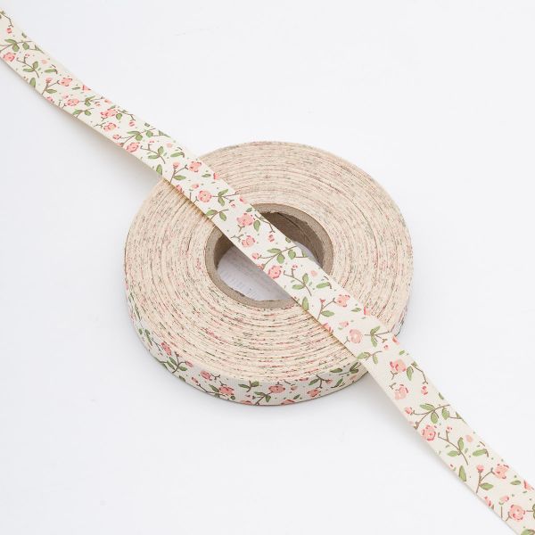 Лента декоративная х/б Цветы 15.0 мм / 25±1 метров, бело-красный, 3448