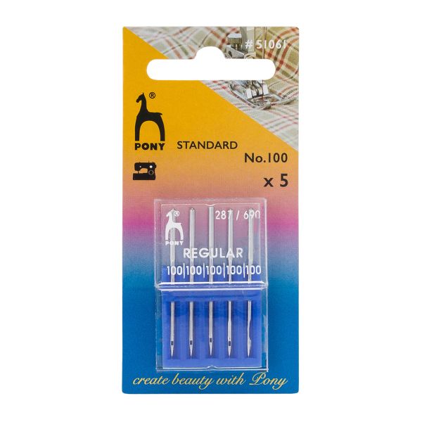 Иглы для промышленных швейных машин универсальные 287/690, №100 с круглой колбой, 5 шт, Pony, 51061