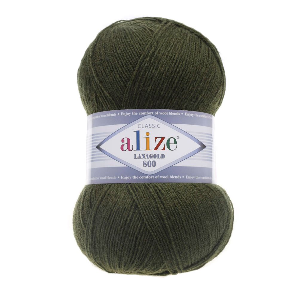 Пряжа Alize (Ализе) Lana Gold 800 / уп.5 мот. по 100 г, 730м, 029 хаки А