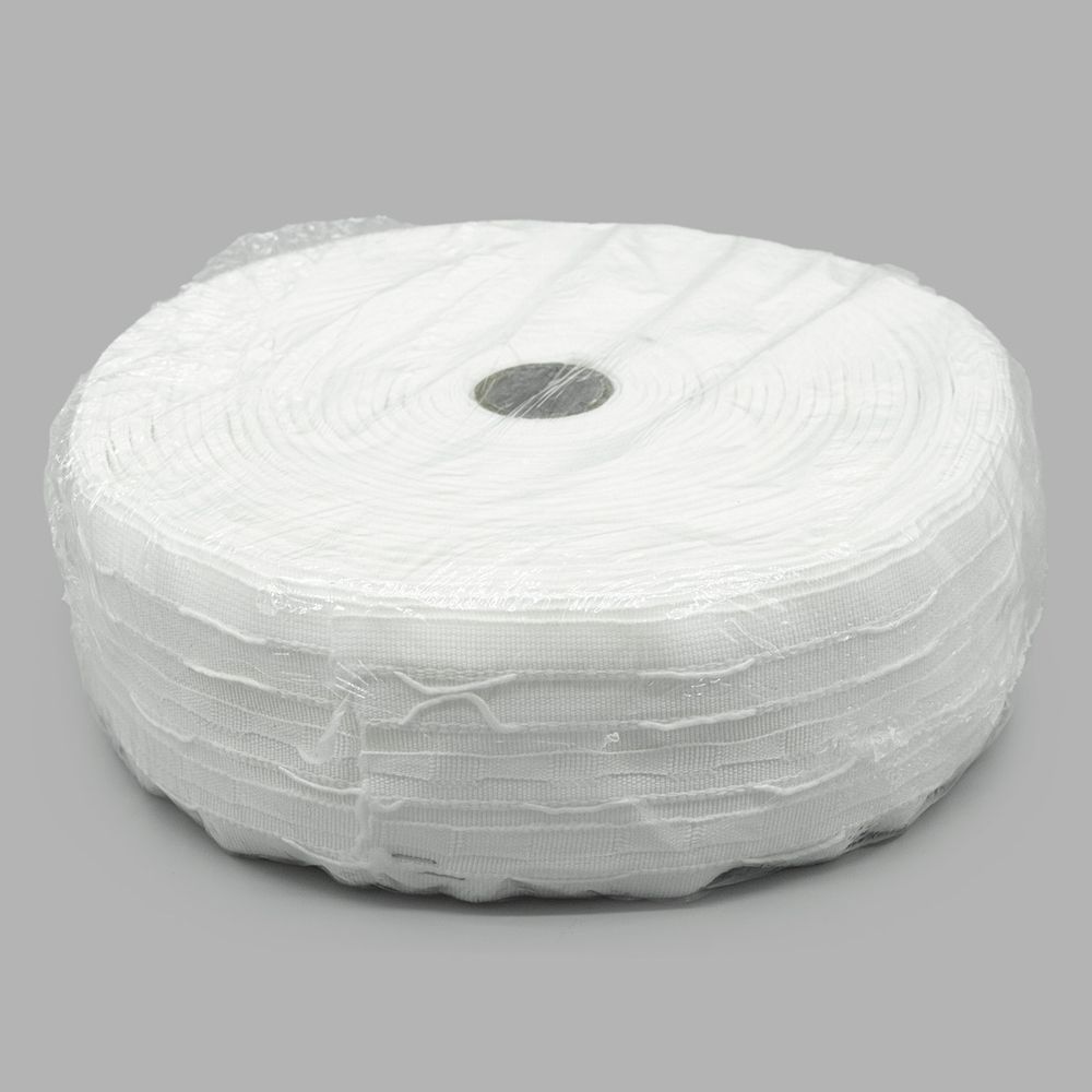 Лента (тесьма) шторная: сборка вафельная (1:2.5) 60 мм / 50 метров, (2 ряда петель, 4 шнура), белый, C705