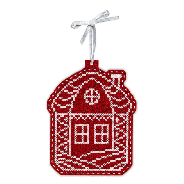 Набор для вышивания нитками МП Студия Т-1089, на фетре Новогодняя игрушка Домик в снегу, 13х11 см