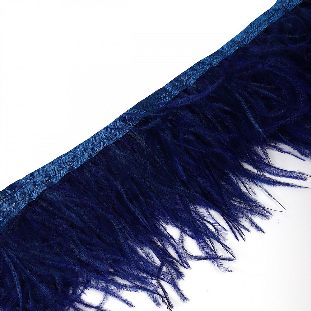 Перья на ленте Страус 8 см, FBY-08-043, цв. синий, 2м