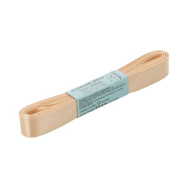 Лента атласная 1-сторонняя 12.0 мм / 10 шт по 5.4 метра, №118 св.бежевый, Gamma AL-12P