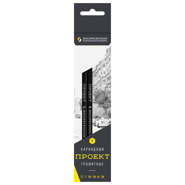 Карандаш чернографитный (набор) Проект ассорти 8х6 шт, 2М(2B), М(B), ТМ(HB), ТМ(HB), Т(H), 2Т(2H), ВКФ 6B-4010