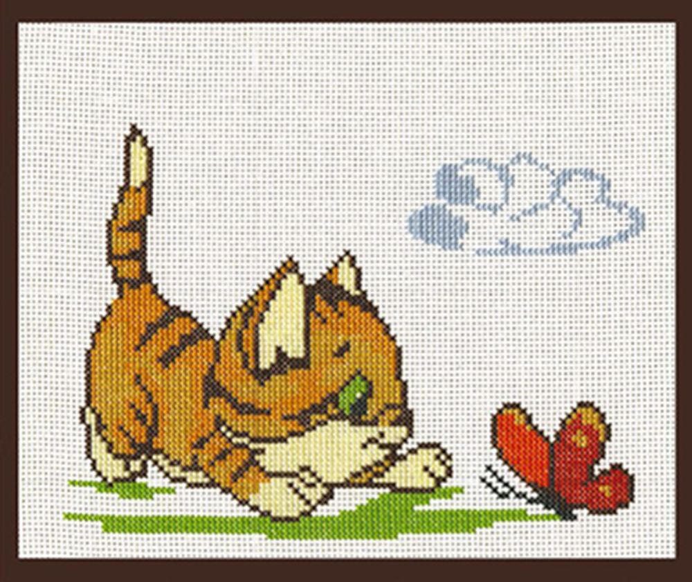 Набор для вышивания нитками Палитра, Котенок с бабочкой 20х15 см