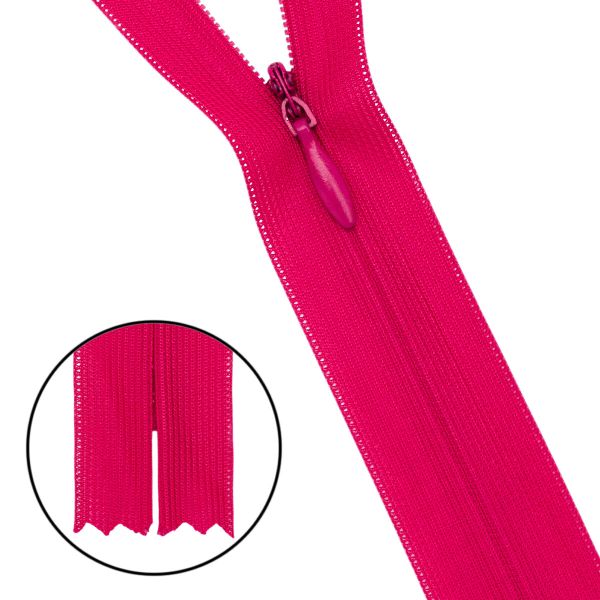 Молния потайная (скрытая) Т3 (3 мм) 1 зам., н/раз., 50 см, нейлон, F145 малиновый, 10 шт