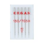 Иглы для швейных машин базовые универсальные 130/705 H, №80, 5 игл, в пенале 5105080 80, ORGAN