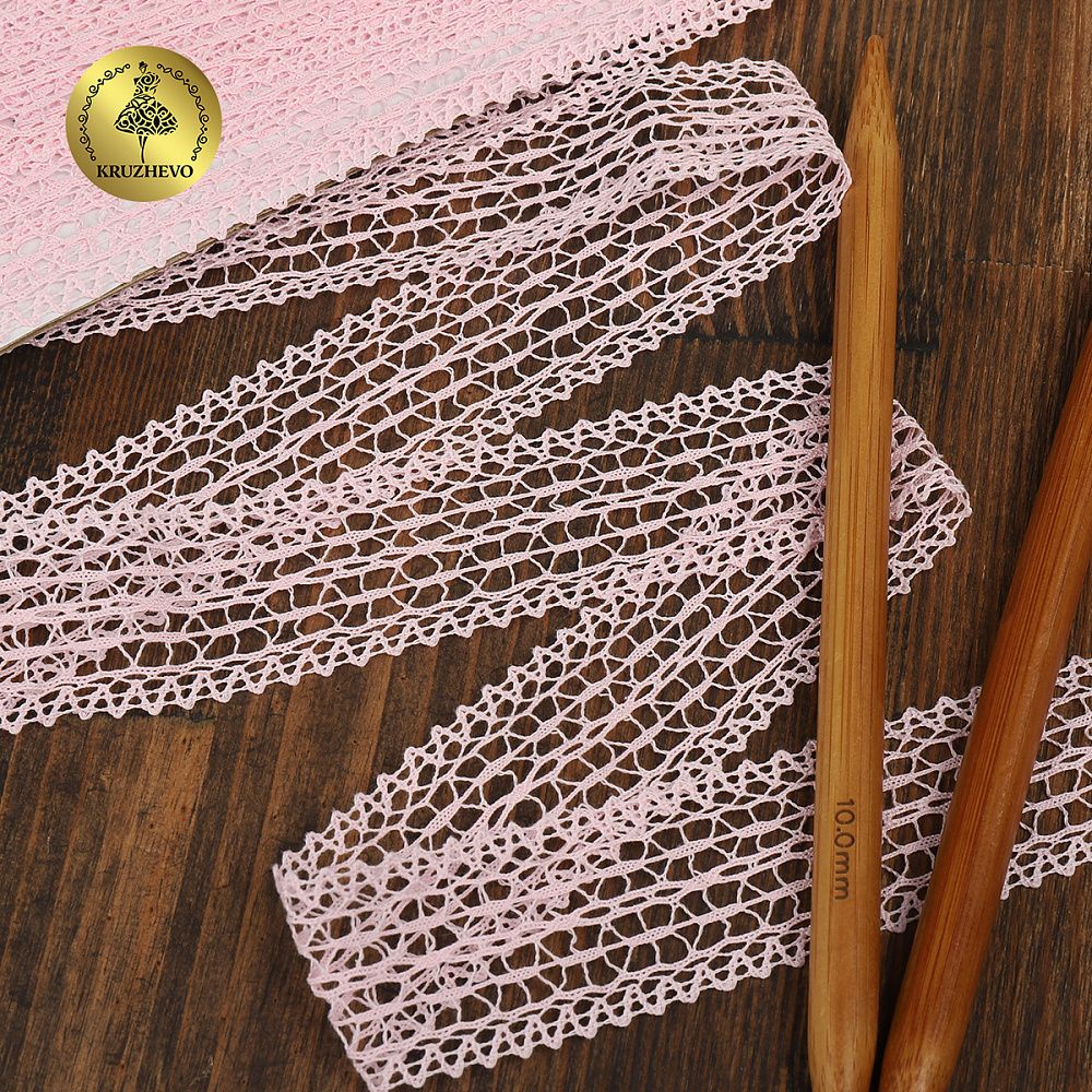 Кружево вязаное (тесьма) 25 мм / 10 метров, D1002, тонкая нить, цв.F133 розовый, Kruzhevo