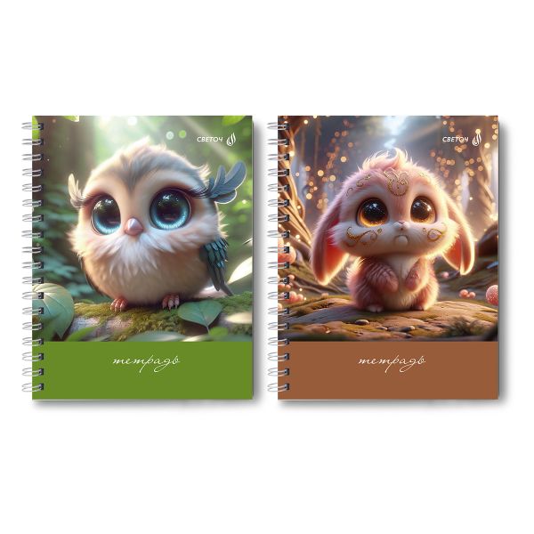 Тетрадь общая с твердой обложкой, матовая ламинация + выборочный лак A5 80 л. на гребне 65 г/м², белизна 100% 4 шт клетка, 01565 Пухлик, Светоч Т216