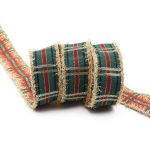 Лента (тесьма) жаккардовая 25.0 мм / 10±0.5 метров, Тартан с люрексом, 25136 SKL золото