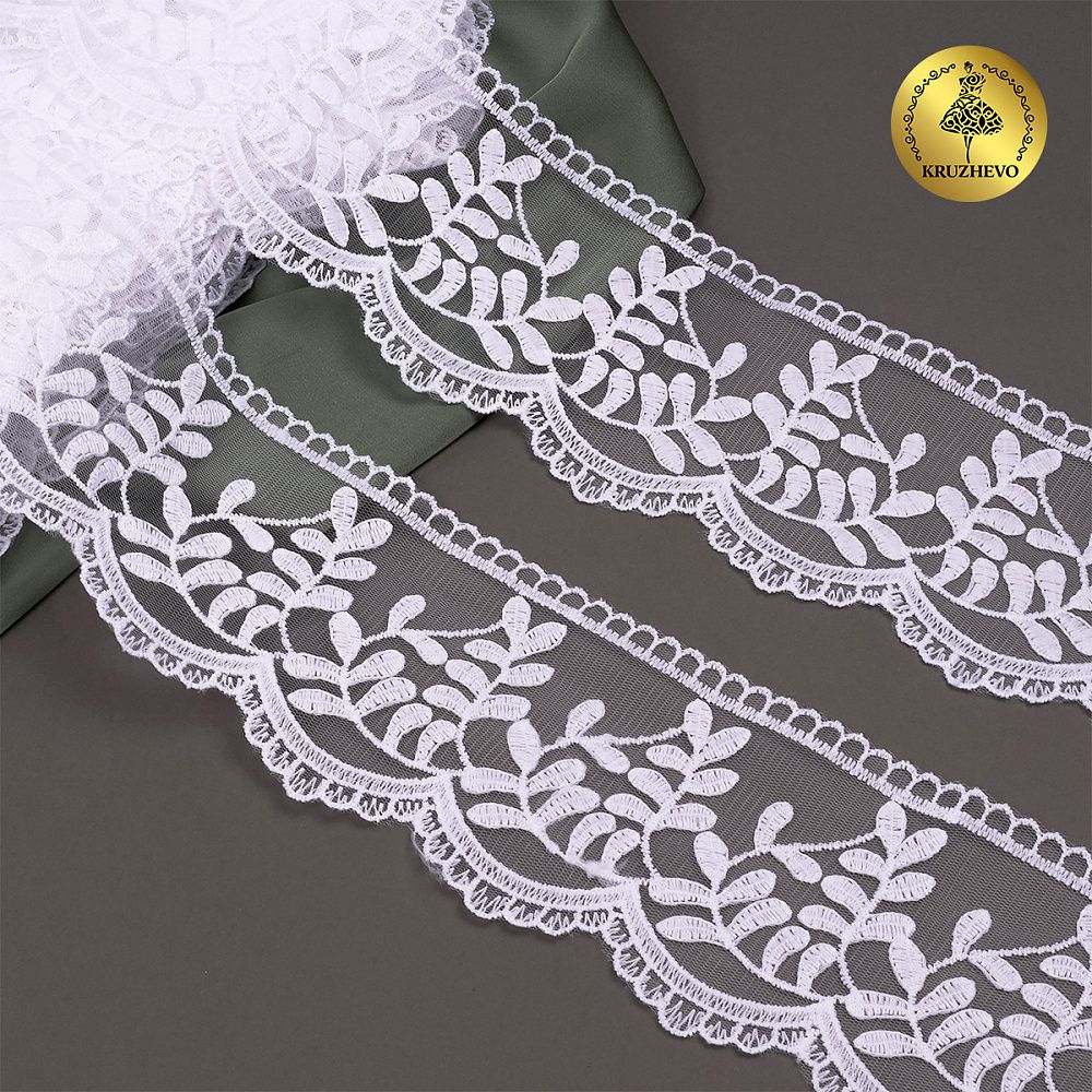 Кружево на сетке 85 мм, цв.01 белый, уп.13.7м, Kruzhevo
