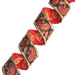 Лента (тесьма) жаккардовая 22.0 мм / 10±0.5 метров, Пейсли, 22807 черный/красный/золото