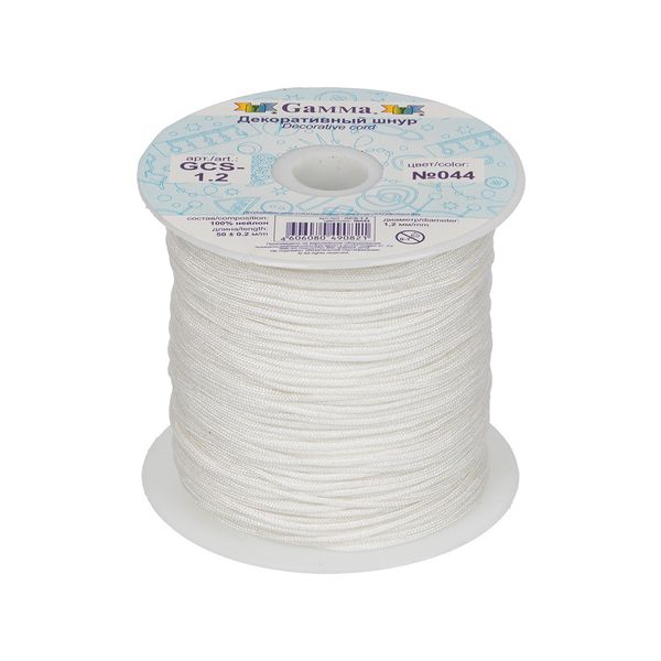 Шнур декоративный для плетения ⌀1.2 мм, 50 м, цв. 044 белый, Gamma GCS-1.2