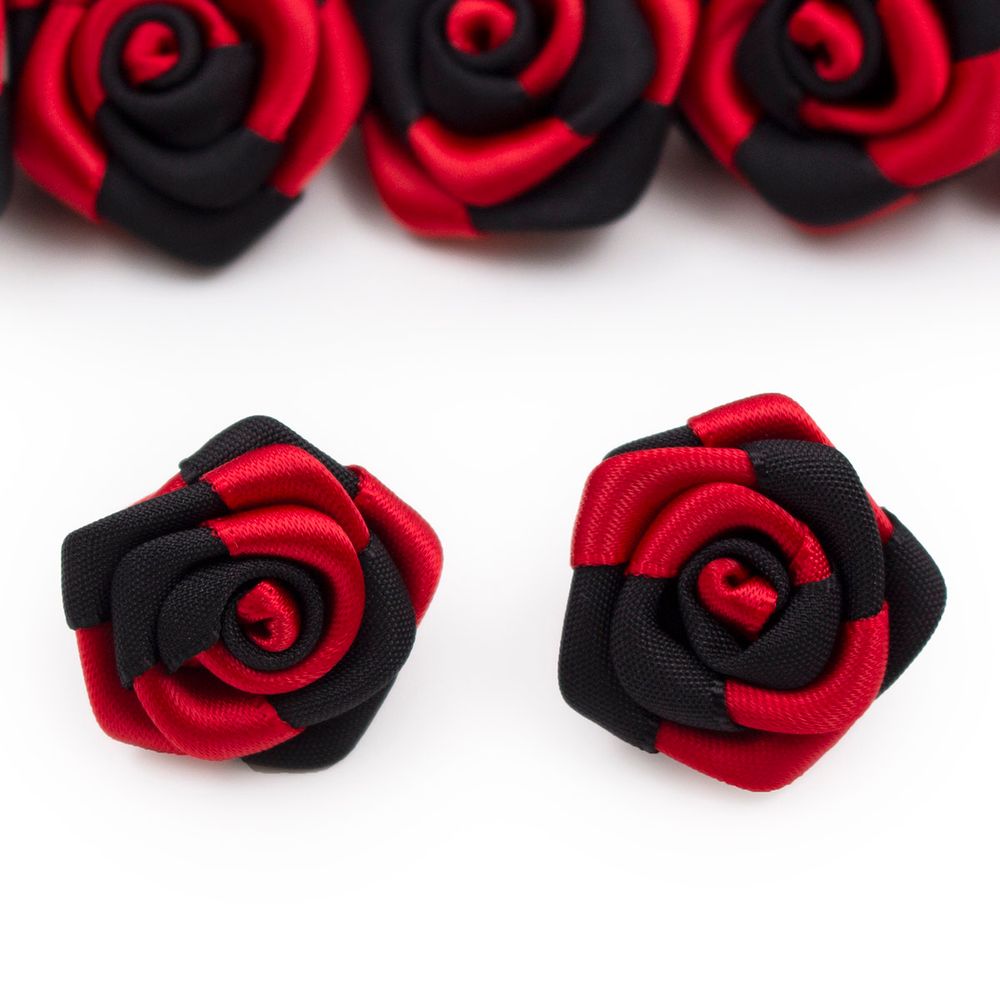 Цветы пришивные двухцветные Роза 2.5 см (250/030 красный/черный)