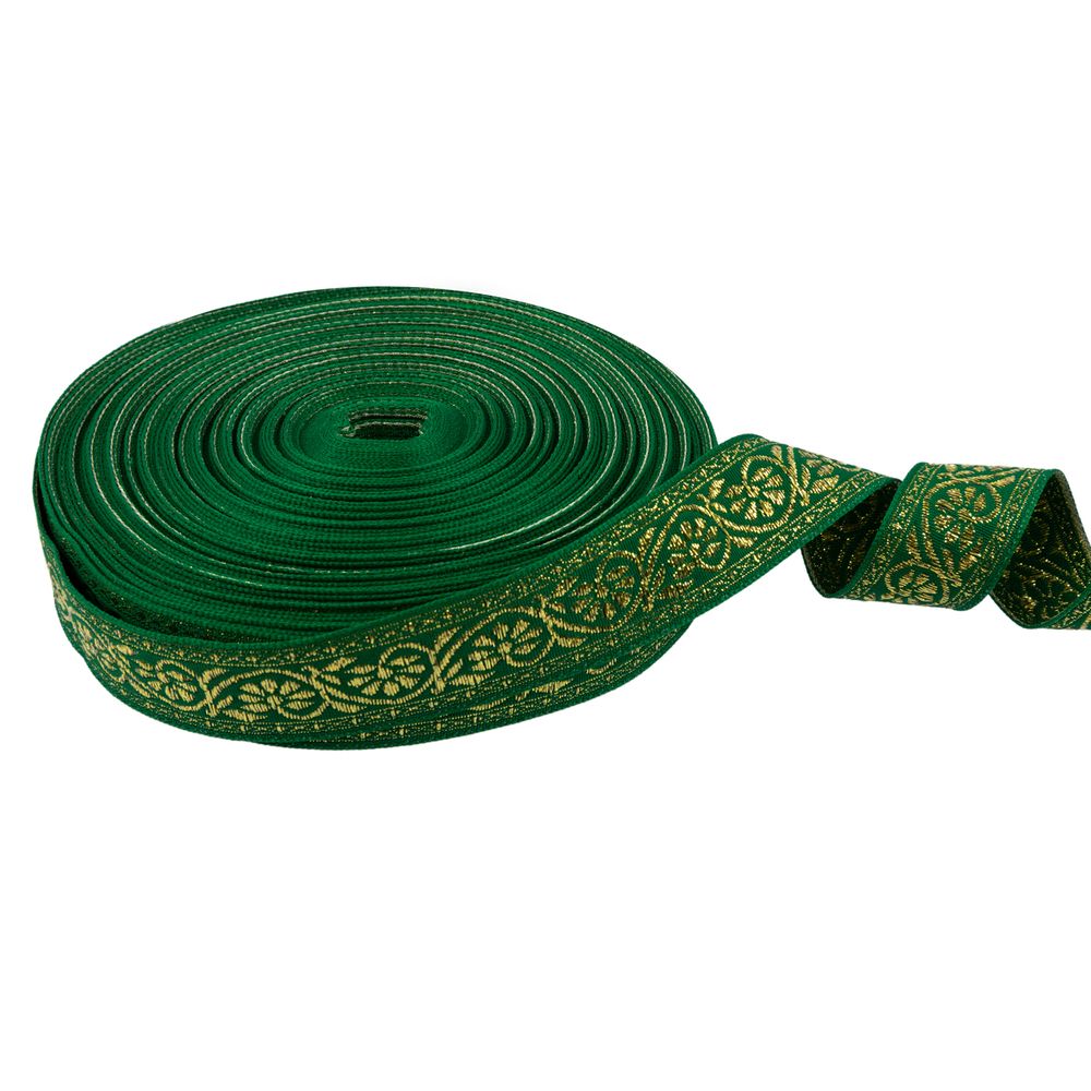 Лента (тесьма) жаккардовая 23.0-25.0 мм / 25 метров, зеленый /под золото, Blitz