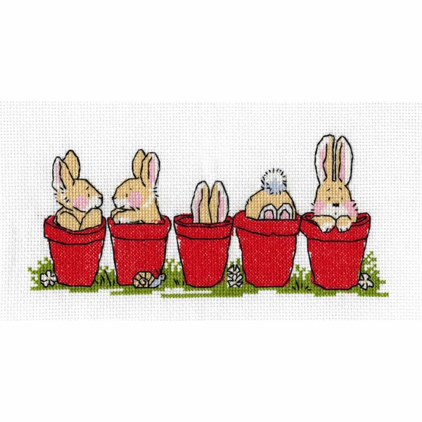 Набор для вышивания нитками Нитекс, Зайчата 23,5х10 см