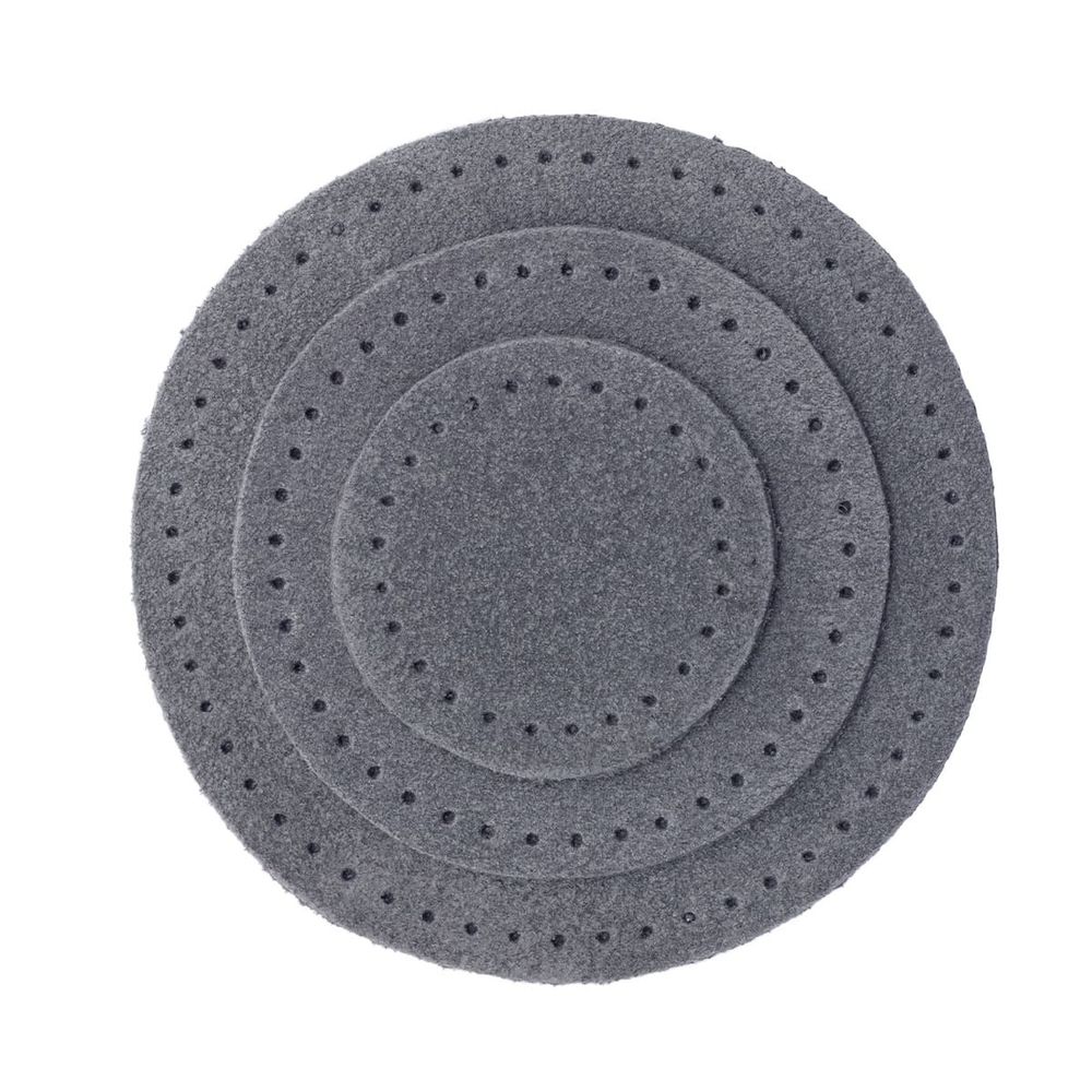 Набор заплаток пришивных из замши, круг ⌀4см, 6см и 8см, с перфорацией, 3 шт, 100% кожа (26 серый), 59401