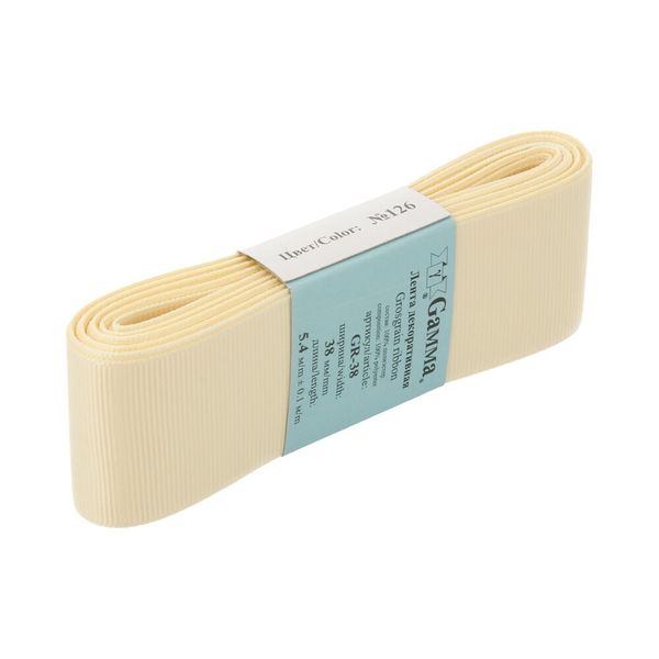 Лента репсовая нарезка 38.0 мм / 5 шт по 5.4 метра, 126 св.св.бежевый, Gamma GR-38