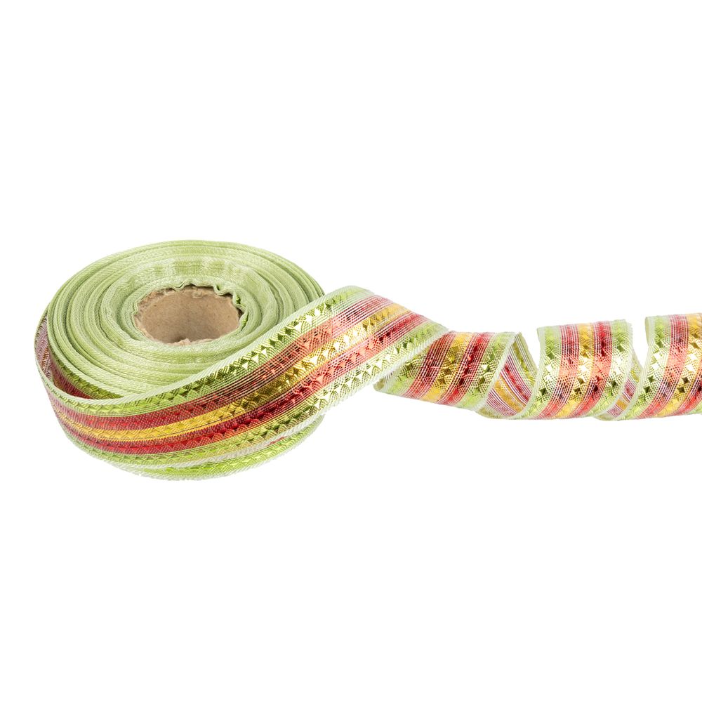 Лента металлизированная Стрела 25±2 мм / 25±0.5 метров, под золото-красный-салатовый / gold-red-lt.green, Blitz