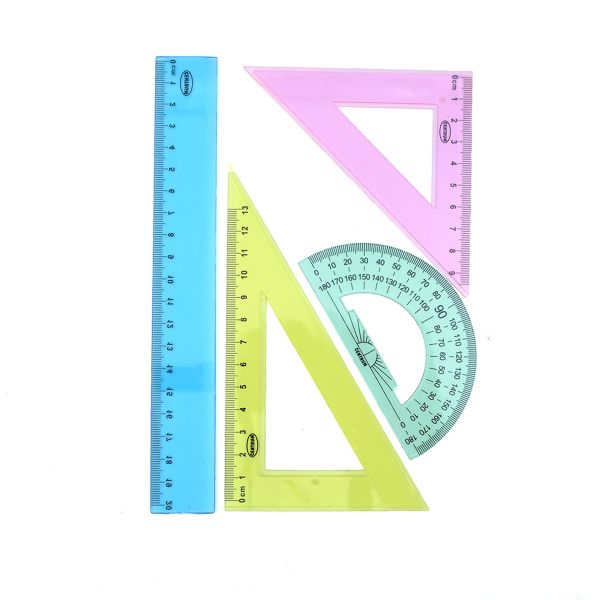 Набор пластиковых линеек, линейка 20 см, 2 треугольника, транспортир, 80746