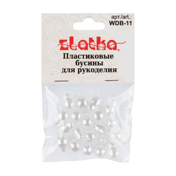 Бусины пластик (жемчуг) 11х9 мм, 200 шт (10х20 шт), №01 маленькая капля под жемчуг, Zlatka WDB-11