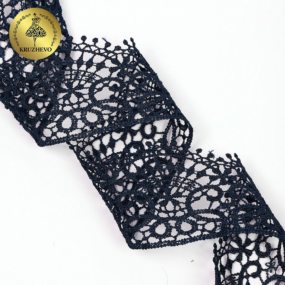 Кружево гипюр (плетёное) 60 мм, 2502 цв.B4815 т.синий уп.13.7м, Kruzhevo
