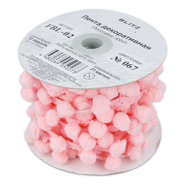 Тесьма декоративная 21 мм, FBL-02, 9.1 м, 067 св-розовый, Blitz