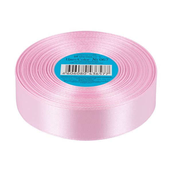 Лента атласная 1-сторонняя 25.0 мм / 33±2 метра, №067 св-розовый, в термоплёнке, Gamma