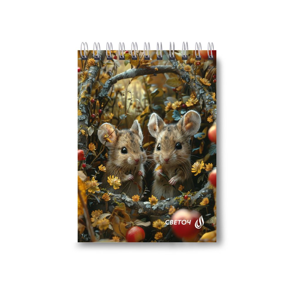 Блокнот на гребне A6 60 л., 4 шт, клетка, Мышки-шалунишки 01221, Светоч Б120