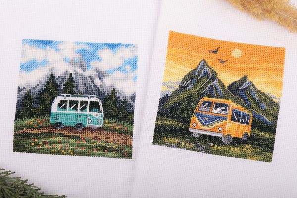 Набор для вышивания нитками Klart, Поездка к закату, 10х10 см