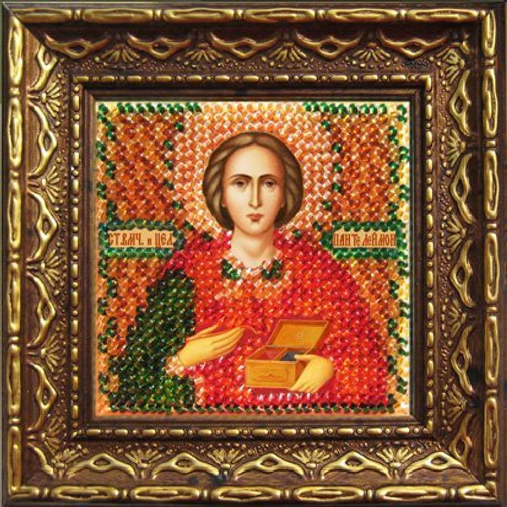 Вышивальная мозаика, Св.вмч. и целитель Пантелеимон 10. 5х10. 5 см с баг. рамкой