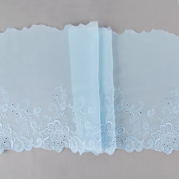 Кружево на сетке (шифон) 190 мм / 10 м, Турция, SF006BLU (042) голубой, Gamma SHKM-19002