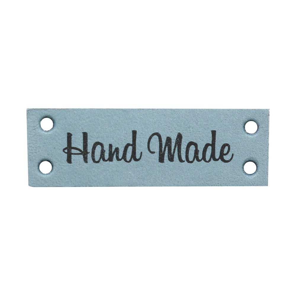 Бирка кожаная пришивная &quot;Hand Made&quot; 1,4х4см, уп.4 шт (голубой)