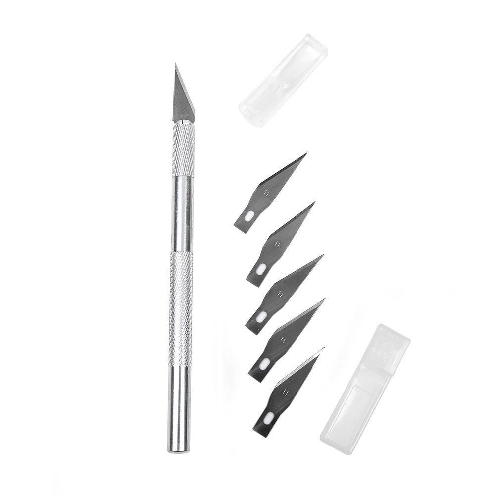 Нож макетный цанговый, алюминий + 5лезвий цв. серебро