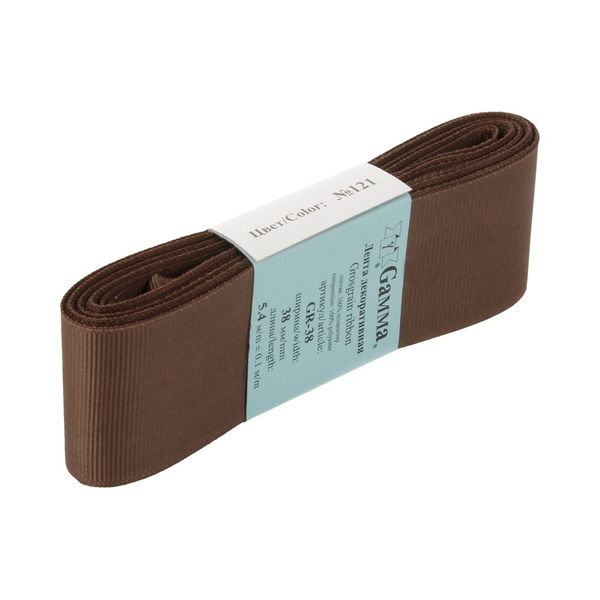 Лента репсовая нарезка 38.0 мм / 5 шт по 5.4 метра, 121 серо-коричневый, Gamma GR-38
