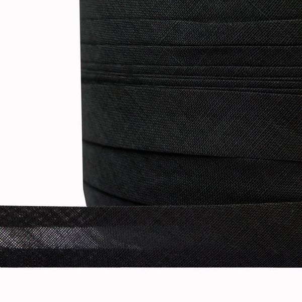 Косая бейка хлопковая 20 мм / 132±1 метра, BS, ≈2.48 г/м², F322 черный